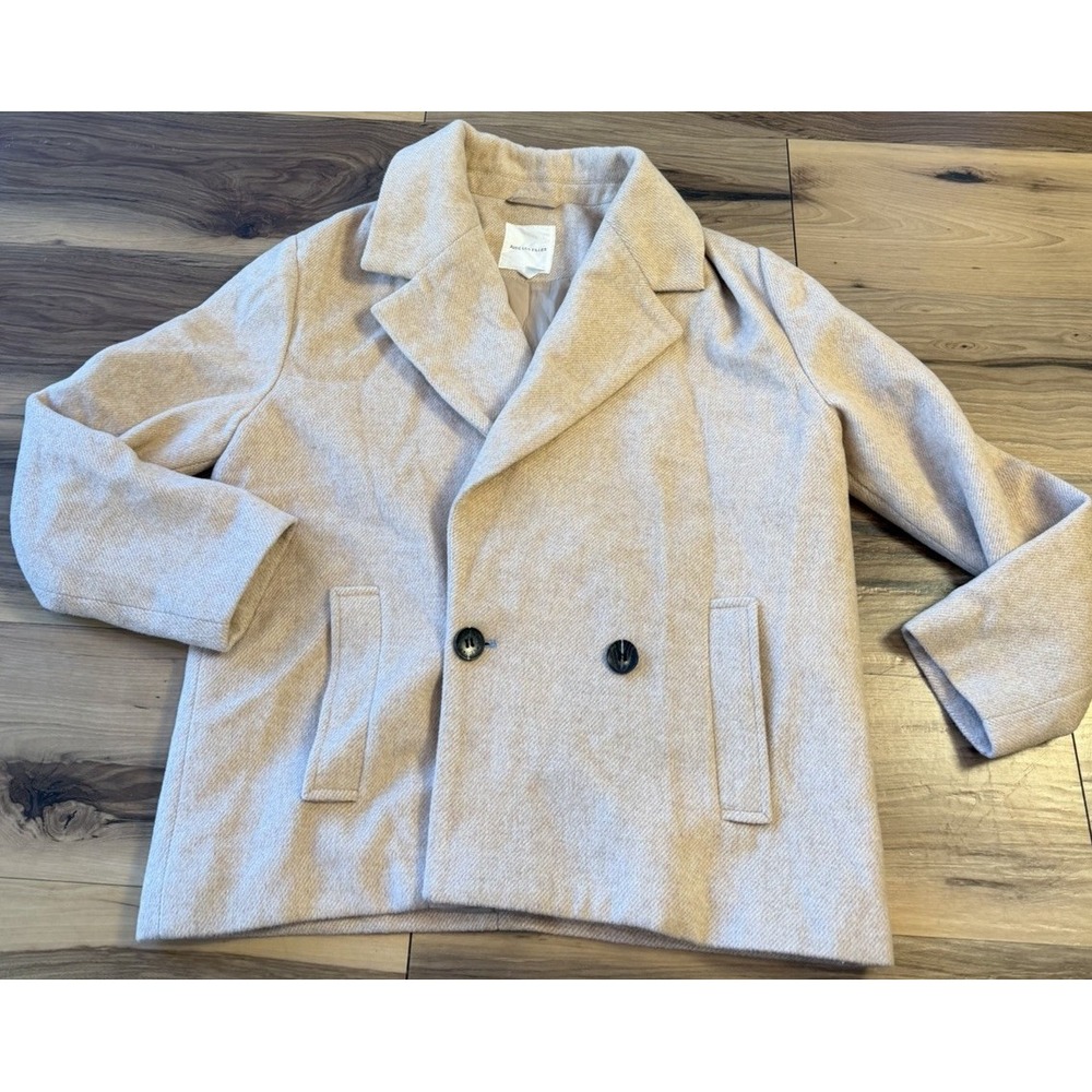 Avec Les Filles Women's M Beige Wool Blend Double Breasted Peacoat Jacket